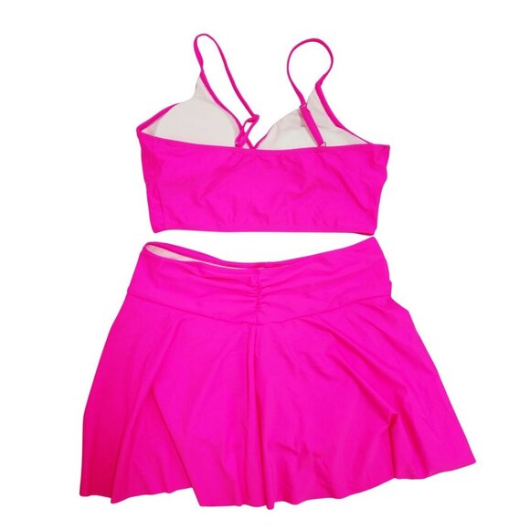 Hot Pink Two-Piece Activewear Set With Ruched Skirt & Padded Top Size XL - Picture 5 of 5